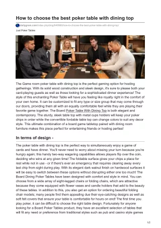 How to choose the best poker table with dining top