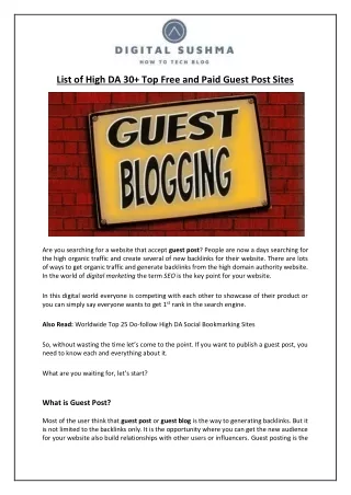 List of High DA 30  Top Free and Paid Guest Post Sites