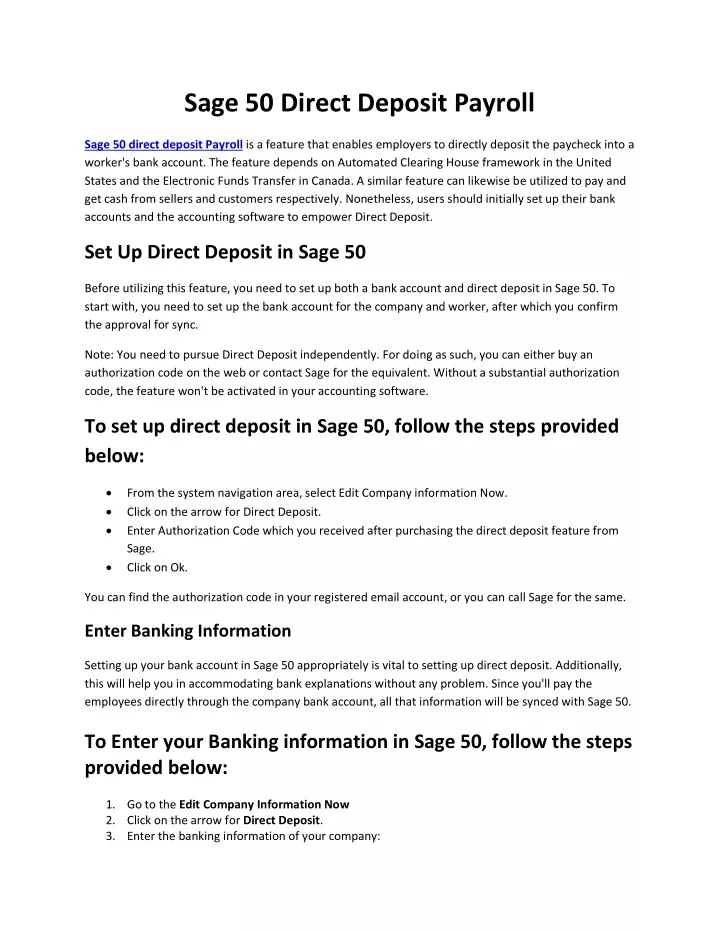 sage 50 direct deposit payroll