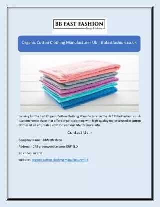 Organic Cotton Clothing Manufacturer Uk | Bbfastfashion.co.uk