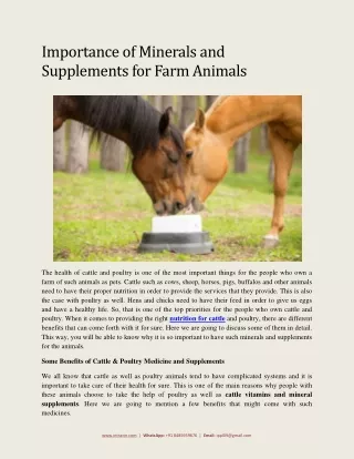 Importance of Minerals and Supplements for Farm Animals