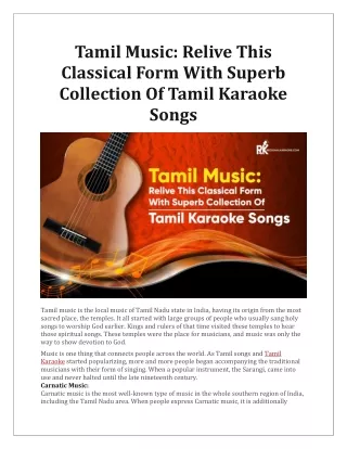 Tamil Music Relive This Classical Form With Superb Collection Of Tamil Karaoke Songs
