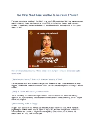 five things about burger you have to experience