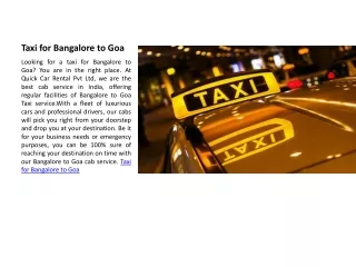 Taxi for Bangalore to Mysore