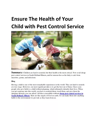 Ensure The Health of Your Child with Pest Control Service