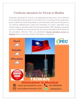 Taiwan attestation in Mumbai