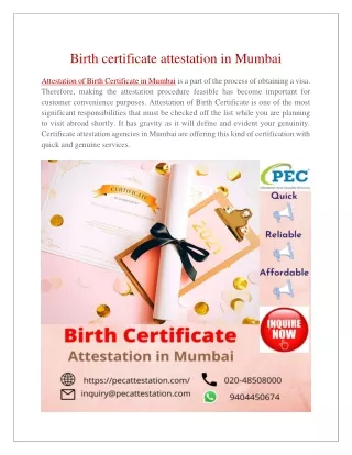 Birth Certificate Attestation In Mumbai
