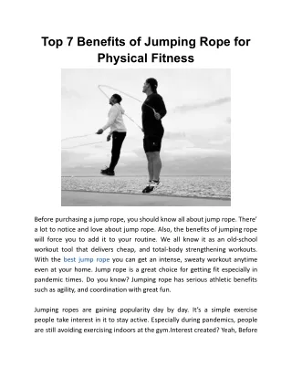 Top 7 Benefits of Jumping Rope for Physical Fitness