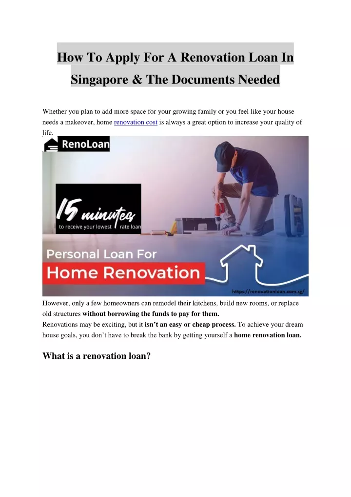 how to apply for a renovation loan in singapore