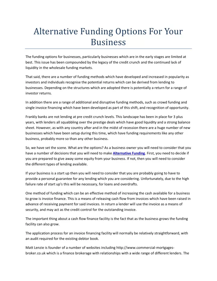 alternative funding options for your business