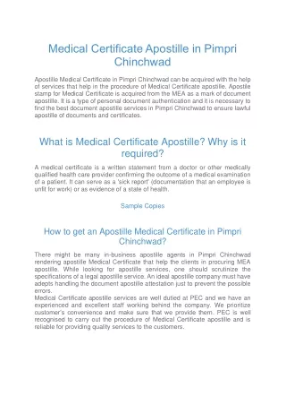Medical Certificate Apostille in Pimpri Chinchwad