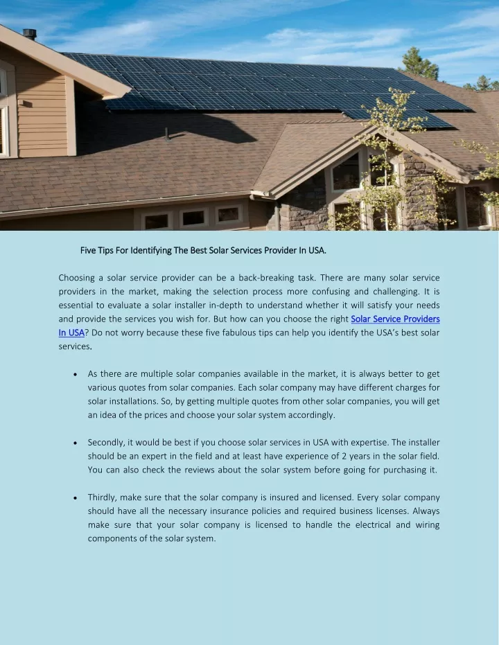 five choosing a solar service provider