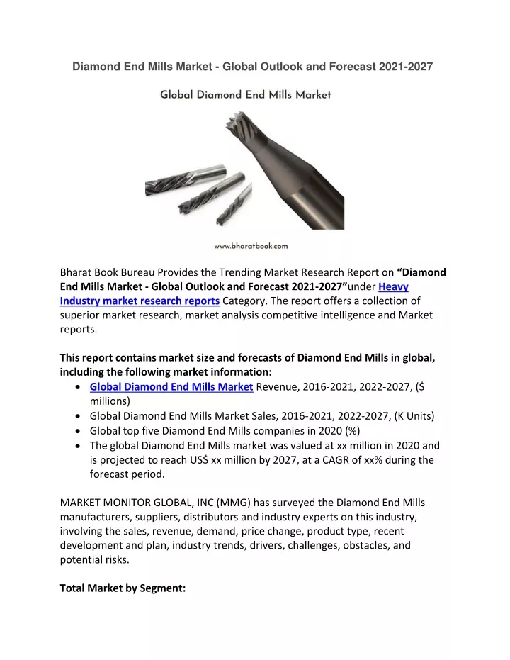 diamond end mills market global outlook