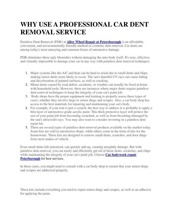 why use a professional car dent removal service