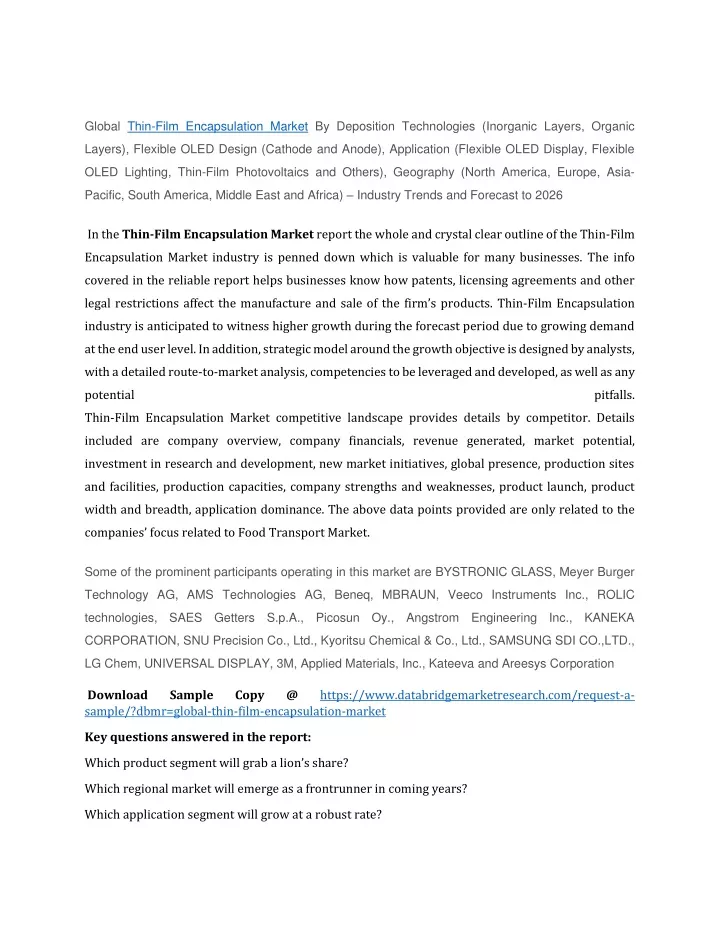 global thin film encapsulation market