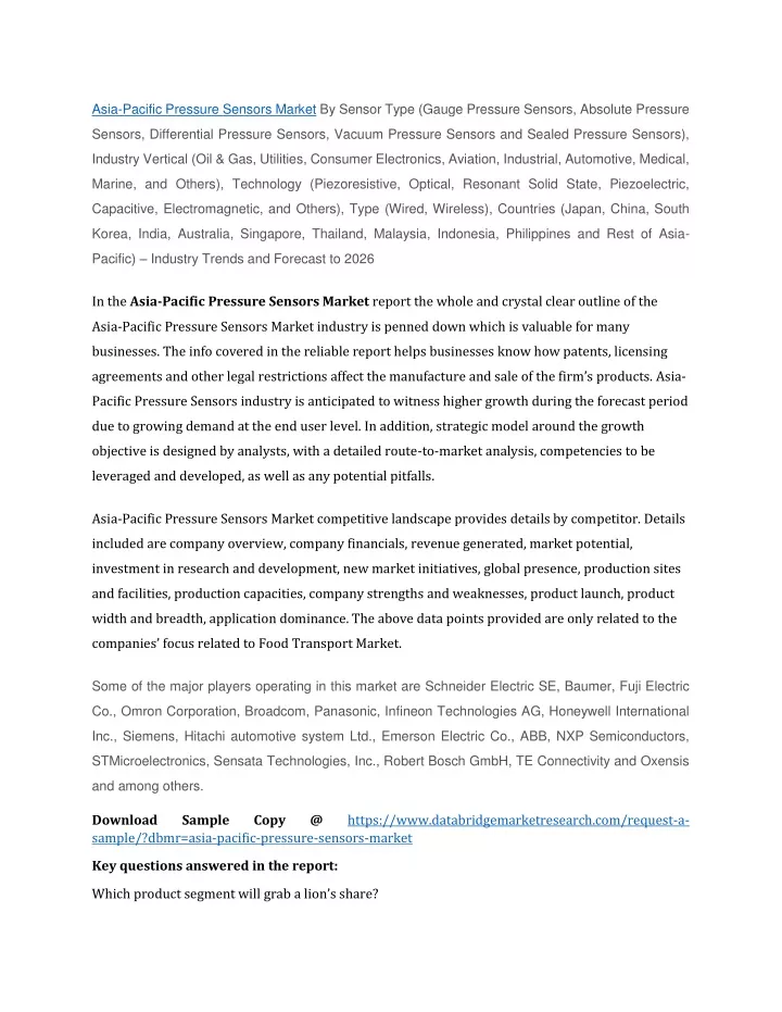 asia pacific pressure sensors market by sensor