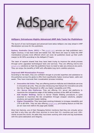 AdSparc Introduces Highly Advanced AMP Ads Tools for Publishers