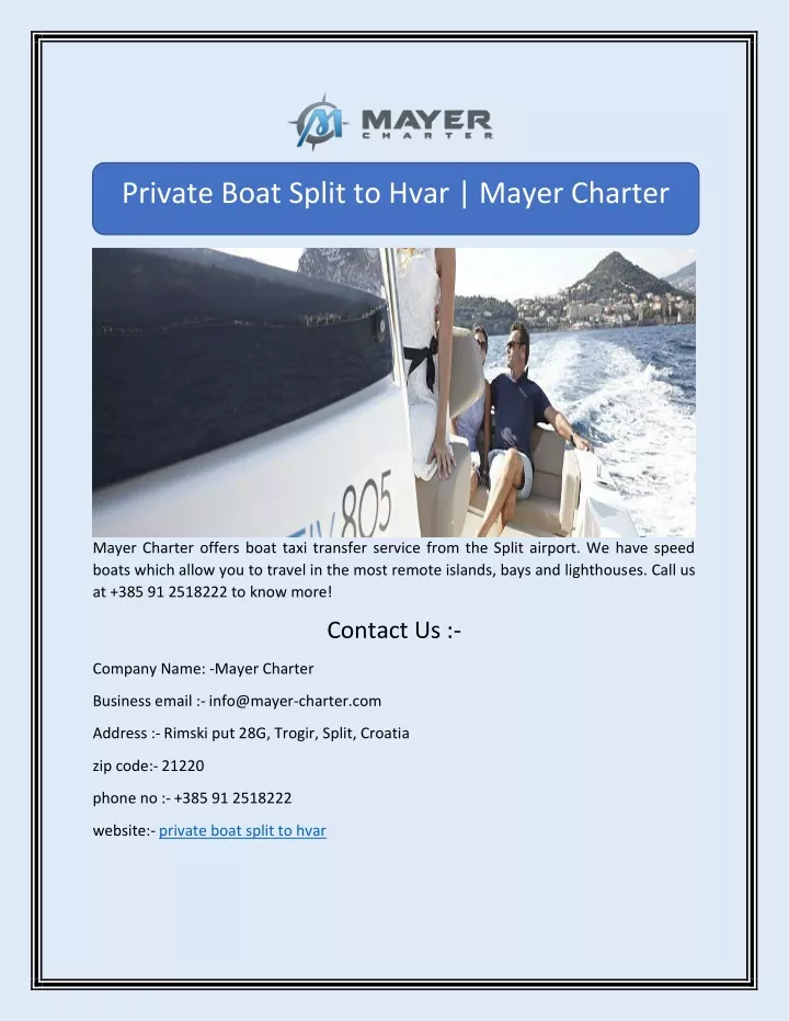 private boat split to hvar mayer charter