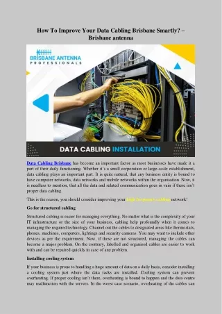 How To Improve Your Data Cabling Brisbane Smartly – Brisbane antenna
