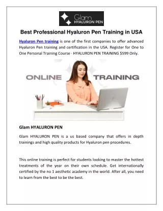 Best Professional Hyaluron Pen Training in USA