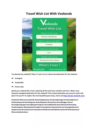 travel wish list with veekends