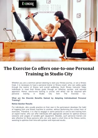 The Exercise Co offers one-to-one personal training in Studio City