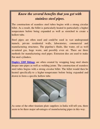 Know the several benefits that you get with stainless steel pipes