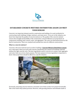ESTABLISHED CONCRETE MIXTURES DISTRIBUTORS ASSAM CAN MEET YOUR DEMAND