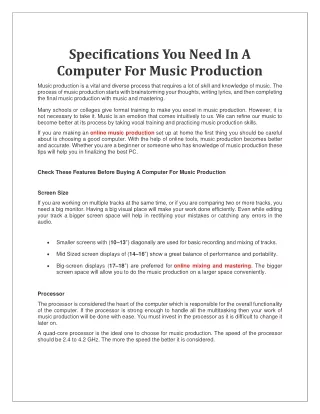 Specifications You Need In A Computer For Music Production