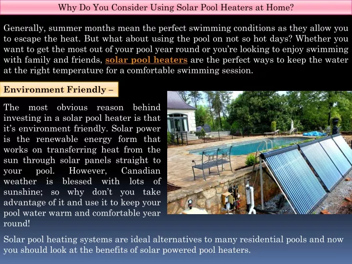 why do you consider using solar pool heaters