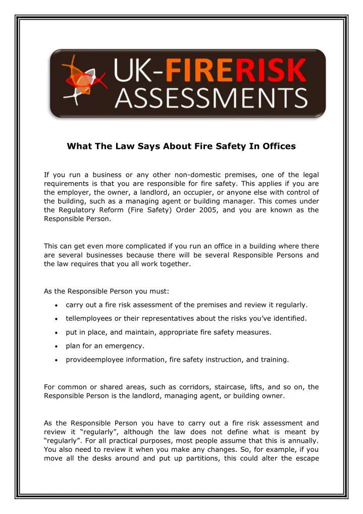 what the law says about fire safety in offices