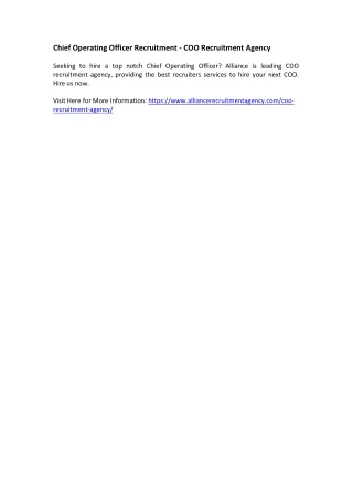 Chief Operating Officer Recruitment - COO Recruitment Agency