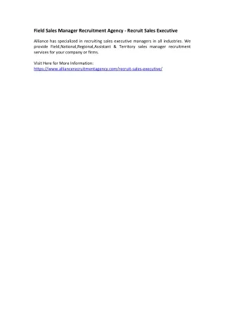 Field Sales Manager Recruitment Agency - Recruit Sales Executive