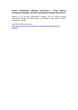 Product Development Manager Recruitment - Hiring Business Development Manager - Business Development Manager Recruitment