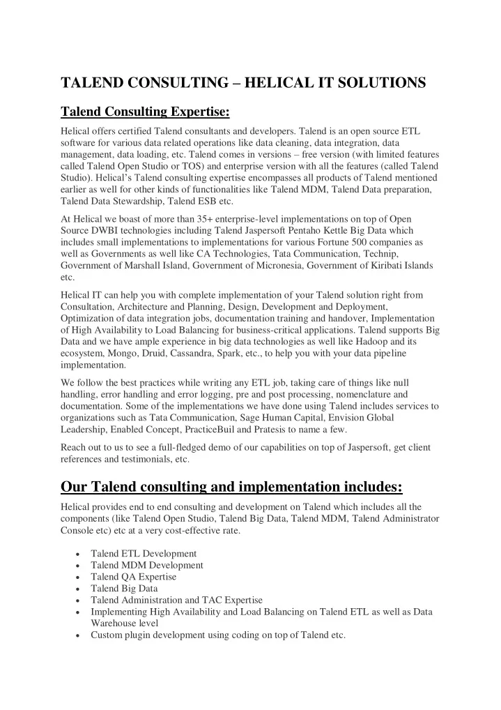 talend consulting helical it solutions