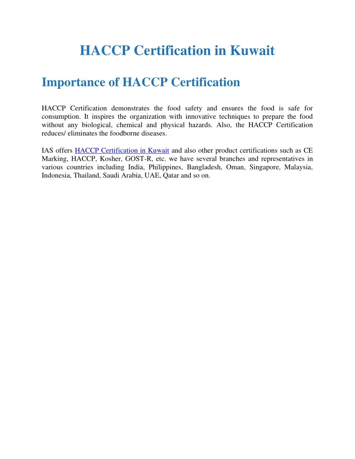 haccp certification in kuwait importance of haccp