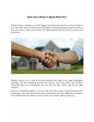 How Can a Buyer’s Agent Help You?