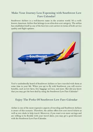 Make Your Journey Less Expensing with Southwest Low Fare Calendar