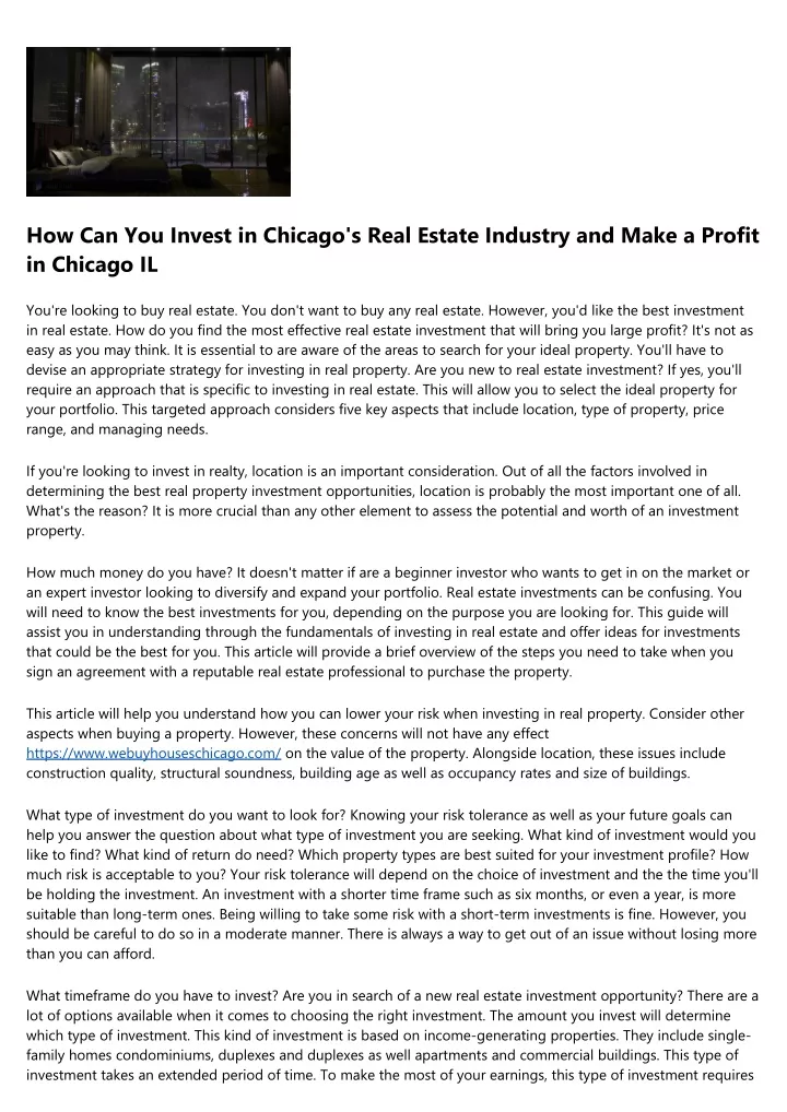 how can you invest in chicago s real estate