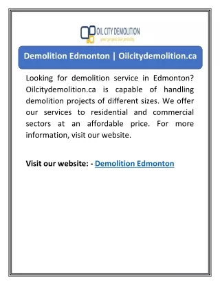 Demolition Edmonton | Oilcitydemolition.ca