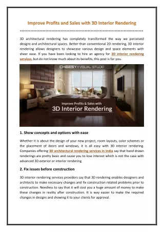 Improve Profits and Sales with 3D Interior Rendering