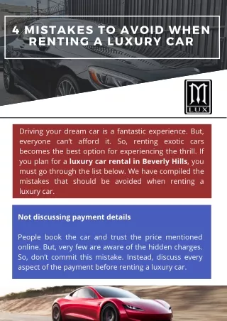 4 Mistakes to Avoid When Renting a Luxury Car