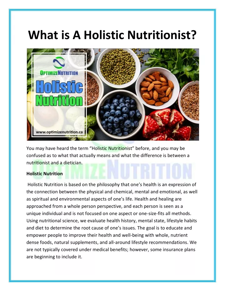 what is a holistic nutritionist