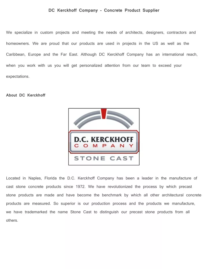 dc kerckhoff company concrete product supplier