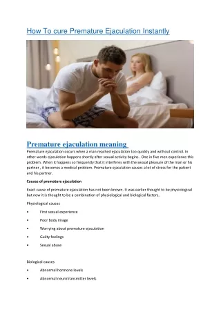 how to cure premature ejaculation instantly