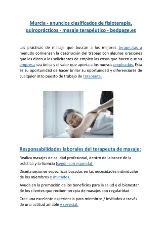 Murcia - anuncios clasificados de fisioterapia, quiroprácticos - masaje terapéutico - bedpage.es 28 07 2021