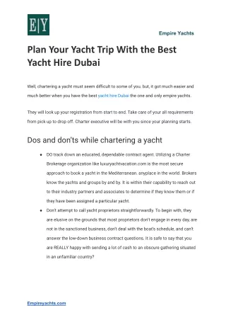 Plan Your Yacht Trip With the Best Yacht Hire Dubai