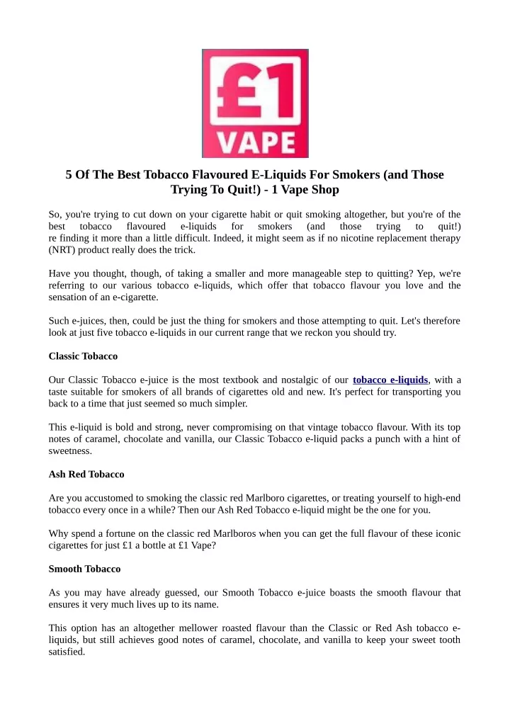 5 of the best tobacco flavoured e liquids