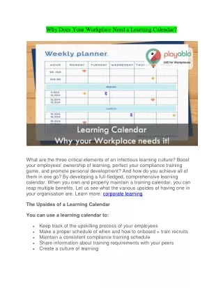 why does your workplace need a learning calendar