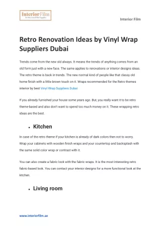 Retro Renovation Ideas by Vinyl Wrap Suppliers Dubai